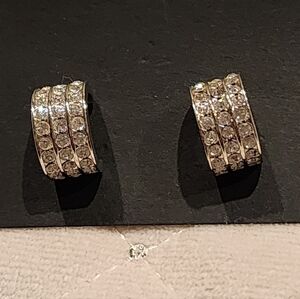 Sterling Silver (rhodium plated) huggie earrings with CZ stones
